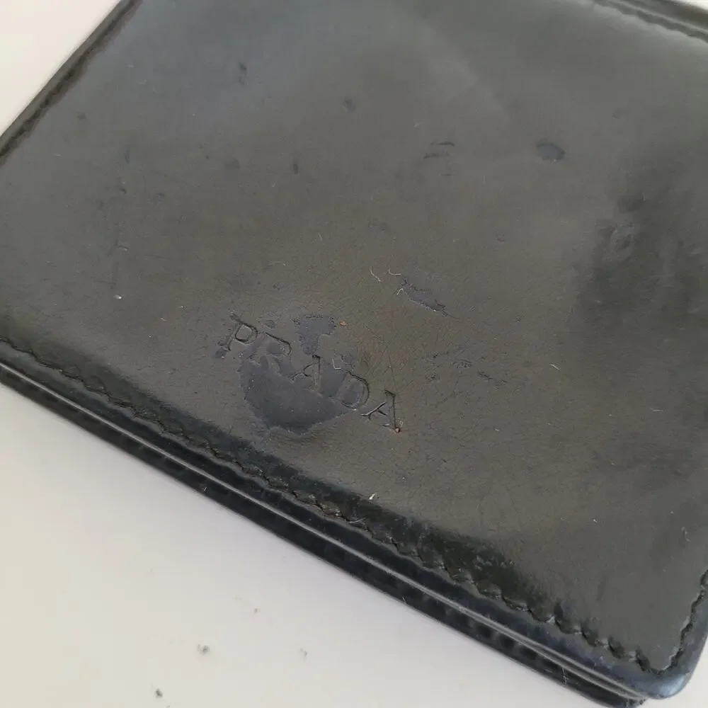 Prada Wallet Black Nero Coin Case Holder Pouch Leather Compact Mini Vintage Retr